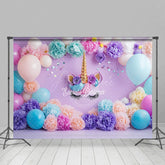 Aperturee - Aperturee Floral Balloons Arch Unicorn Cake Smash Backdrop